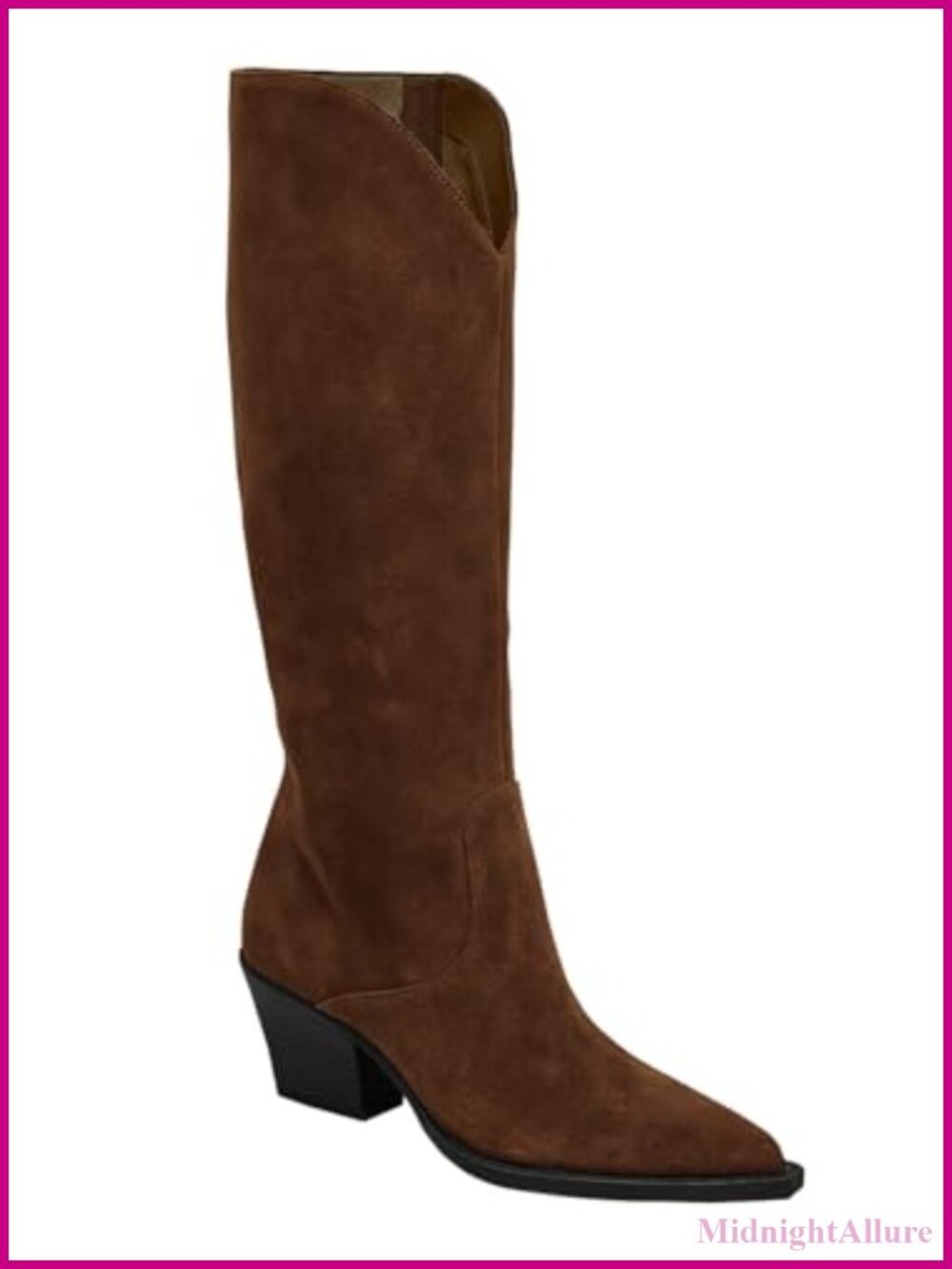 Wide Calf Cowboy Boots Suede Knee High Chunky Heel Pointed Toe Western